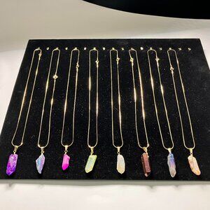 Quartz Iridescent Nugget Pendant Necklace + Real 18k Gold Plated Chain 17 inches